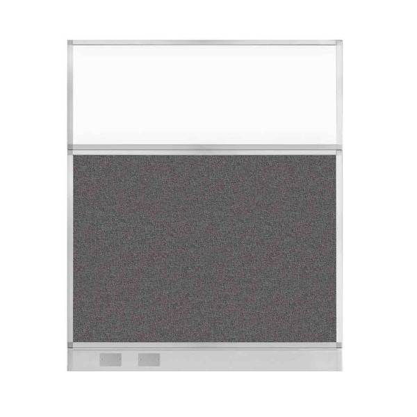 Hush Panel Cubicle Partition 5' x 6' Charcoal Gray Fabric Clear Window w/ Cable Channel